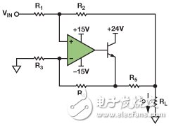 　圖1. 改進型Howland電流源驅動接地負載。