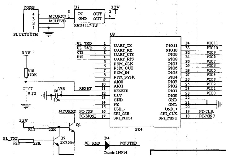 藍(lán)牙模塊的電路原理圖